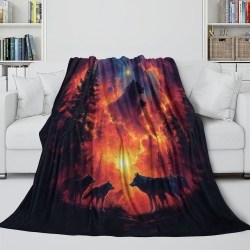 Loup Plaid en Polaire Imprimé 3D Couverture Douce Confortable pour Canapé Lit Bureau