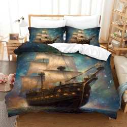 Voilier Housse de Couette Imprimée 3D Douce 3 Pièces Literie Garçons Filles