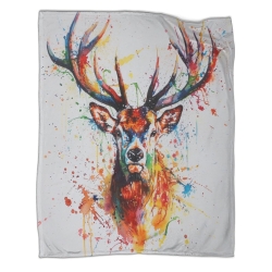 Renne Plaid en Polaire Imprimé 3D Couverture Douce Confortable pour Canapé Lit Bureau
