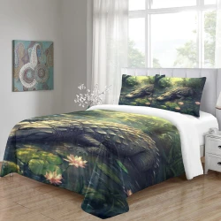 Crocodile Housse de Couette Imprimée 3D Douce 3 Pièces Literie Garçons Filles