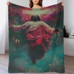 Dieu et Jésus Plaid en Polaire Imprimé 3D Couverture Douce Confortable pour Canapé Lit Bureau