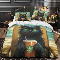 Chat Housse de Couette Imprimée 3D Douce 3 Pièces Literie Garçons Filles