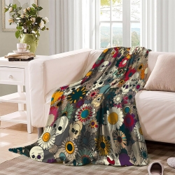 Crâne Plaid en Polaire Imprimé 3D Couverture Douce Confortable pour Canapé Lit Bureau