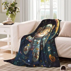 Space Chat Plaid en Polaire Imprimé 3D Couverture Douce Confortable pour Canapé Lit Bureau
