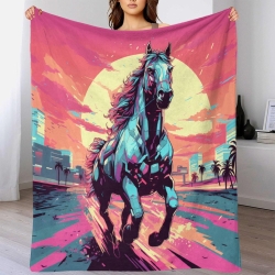 Cheval Plaid en Polaire Imprimé 3D Couverture Douce Confortable pour Canapé Lit Bureau