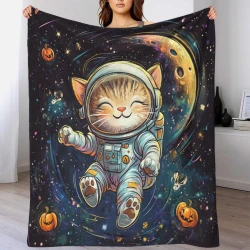 Space Chat Plaid en Polaire Imprimé 3D Couverture Douce Confortable pour Canapé Lit Bureau