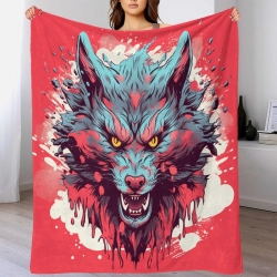 Loup Plaid en Polaire Imprimé 3D Couverture Douce Confortable pour Canapé Lit Bureau
