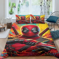 Deadpool Marvel Housse de Couette Imprimée 3D Douce 3 Pièces Literie Garçons Filles