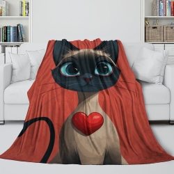 Siamese Chat Plaid en Polaire Imprimé 3D Couverture Douce Confortable pour Canapé Lit Bureau