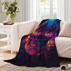 Crâne Plaid en Polaire Imprimé 3D Couverture Douce Confortable pour Canapé Lit Bureau