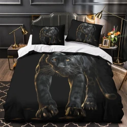 Panthère noire Housse de Couette Imprimée 3D Douce 3 Pièces Literie Garçons Filles