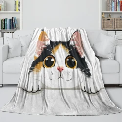 Cute Chat Plaid en Polaire Imprimé 3D Couverture Douce Confortable pour Canapé Lit Bureau