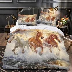 Cheval Housse de Couette Imprimée 3D Douce 3 Pièces Literie Garçons Filles