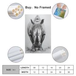 Rhinocéros Peinture sur toile sans cadre, impressions posters art mural pour déco maison chambre bureau
