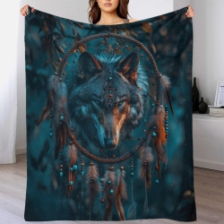 Loup Plaid en Polaire Imprimé 3D Couverture Douce Confortable pour Canapé Lit Bureau