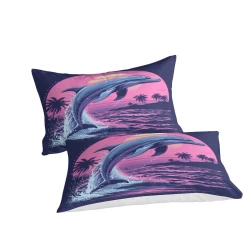 Dauphin Housse de Couette Imprimée 3D Douce 3 Pièces Literie Garçons Filles