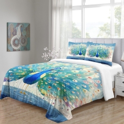 Paon Housse de Couette Imprimée 3D Douce 3 Pièces Literie Garçons Filles