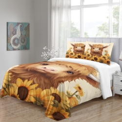 Vache des Highlands Housse de Couette Imprimée 3D Douce 3 Pièces Literie Garçons Filles