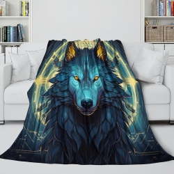 Loup Plaid en Polaire Imprimé 3D Couverture Douce Confortable pour Canapé Lit Bureau