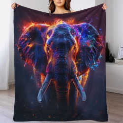Éléphant Plaid en Polaire Imprimé 3D Couverture Douce Confortable pour Canapé Lit Bureau