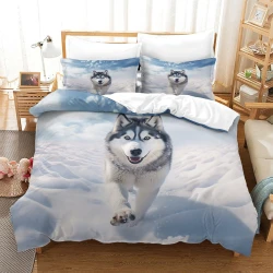 Husky Housse de Couette Imprimée 3D Douce 3 Pièces Literie Garçons Filles