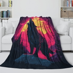 Loup Plaid en Polaire Imprimé 3D Couverture Douce Confortable pour Canapé Lit Bureau