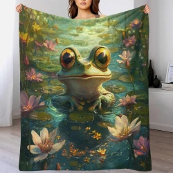 Grenouille Plaid en Polaire Imprimé 3D Couverture Douce Confortable pour Canapé Lit Bureau