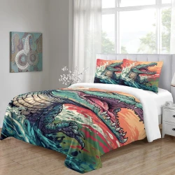 Crocodile Housse de Couette Imprimée 3D Douce 3 Pièces Literie Garçons Filles