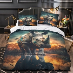 Rhinocéros Housse de Couette Imprimée 3D Douce 3 Pièces Literie Garçons Filles