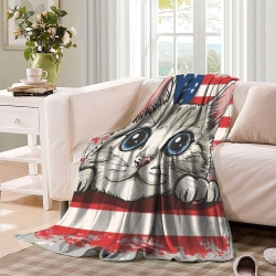 American Shorthair Chat Plaid en Polaire Imprimé 3D Couverture Douce Confortable pour Canapé Lit Bureau