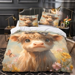 Mucca delle Highlands Copripiumino Stampato 3D Morbido 3 Pezzi Biancheria da Letto per Ragazzi Ragazze