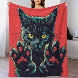 Chat Plaid en Polaire Imprimé 3D Couverture Douce Confortable pour Canapé Lit Bureau