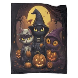 Halloween Chat Jack-o'-lantern Plaid en Polaire Imprimé 3D Couverture Douce Confortable pour Canapé Lit Bureau