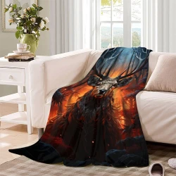 Renne Plaid en Polaire Imprimé 3D Couverture Douce Confortable pour Canapé Lit Bureau