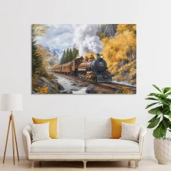 Train à vapeur Peinture sur toile sans cadre, impressions posters art mural pour déco maison chambre bureau