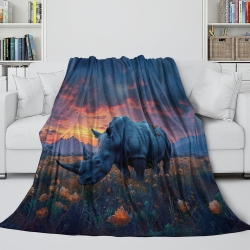 Rhinocéros Plaid en Polaire Imprimé 3D Couverture Douce Confortable pour Canapé Lit Bureau