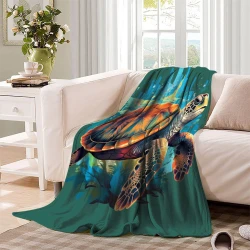 Tortue de mer Plaid en Polaire Imprimé 3D Couverture Douce Confortable pour Canapé Lit Bureau