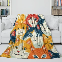 Chat Plaid en Polaire Imprimé 3D Couverture Douce Confortable pour Canapé Lit Bureau