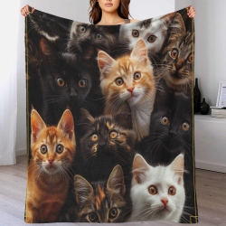 Chat Plaid en Polaire Imprimé 3D Couverture Douce Confortable pour Canapé Lit Bureau