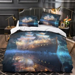 Voilier Housse de Couette Imprimée 3D Douce 3 Pièces Literie Garçons Filles