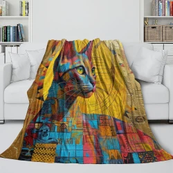 Cute Chat Plaid en Polaire Imprimé 3D Couverture Douce Confortable pour Canapé Lit Bureau