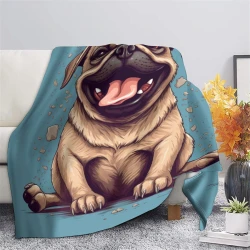 Pug Chien Plaid en Polaire Imprimé 3D Couverture Douce Confortable pour Canapé Lit Bureau