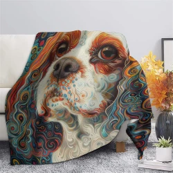 Spaniel Chien Plaid en Polaire Imprimé 3D Couverture Douce Confortable pour Canapé Lit Bureau