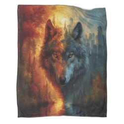 Loup Plaid en Polaire Imprimé 3D Couverture Douce Confortable pour Canapé Lit Bureau