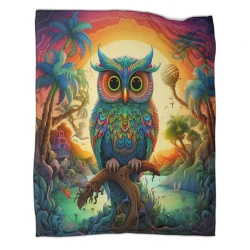 Hibou Plaid en Polaire Imprimé 3D Couverture Douce Confortable pour Canapé Lit Bureau