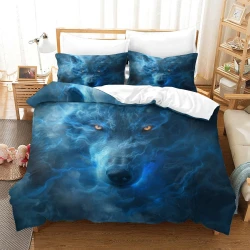 Loup Housse de Couette Imprimée 3D Douce 3 Pièces Literie Garçons Filles