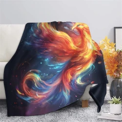 Phénix Plaid en Polaire Imprimé 3D Couverture Douce Confortable pour Canapé Lit Bureau