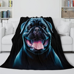 Pug Chien Plaid en Polaire Imprimé 3D Couverture Douce Confortable pour Canapé Lit Bureau