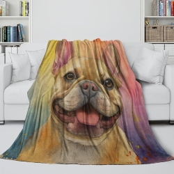 French Bouledogue Plaid en Polaire Imprimé 3D Couverture Douce Confortable pour Canapé Lit Bureau