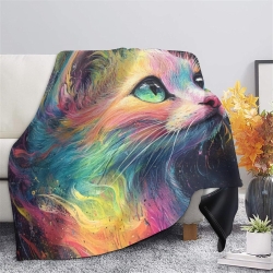 Chat artistique Plaid en Polaire Imprimé 3D Couverture Douce Confortable pour Canapé Lit Bureau